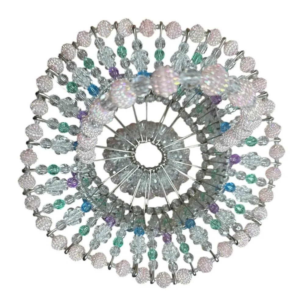 Vintage‎ Handmade Safety Pin Ruffled Bead Basket White Purple Pink Easter 12